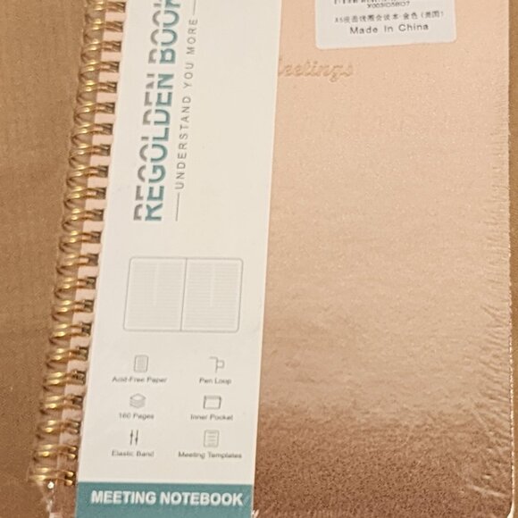 Regolden Book Rose Gold 160 Page Inner Pocket Elastic Band Pen Loop Meeting Book - Picture 2 of 16
